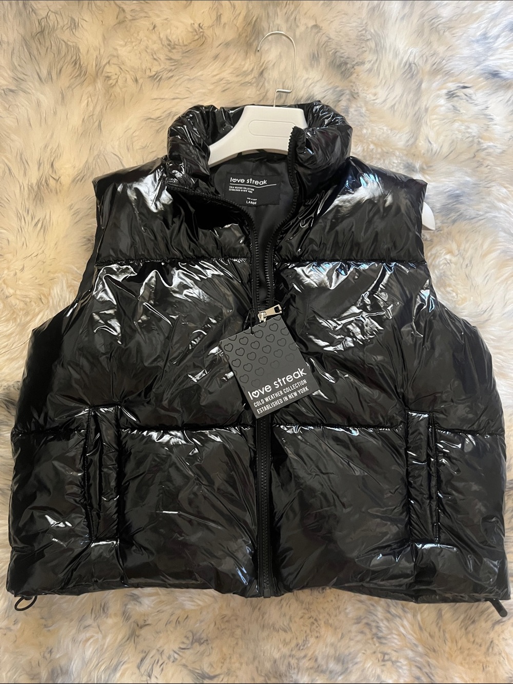 Brand new Love Streak Women's Black Glossy Puffer Vest